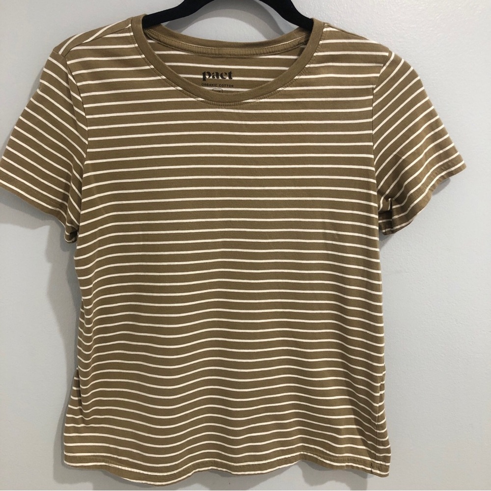 Pact Womens XS Organic Cotton Striped Tan White T-shirt